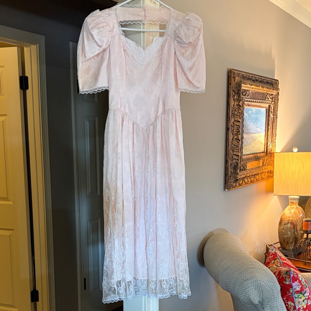 Vintage Gunne Sax light pink midi dress cottage core/prairie 70’s/80’s